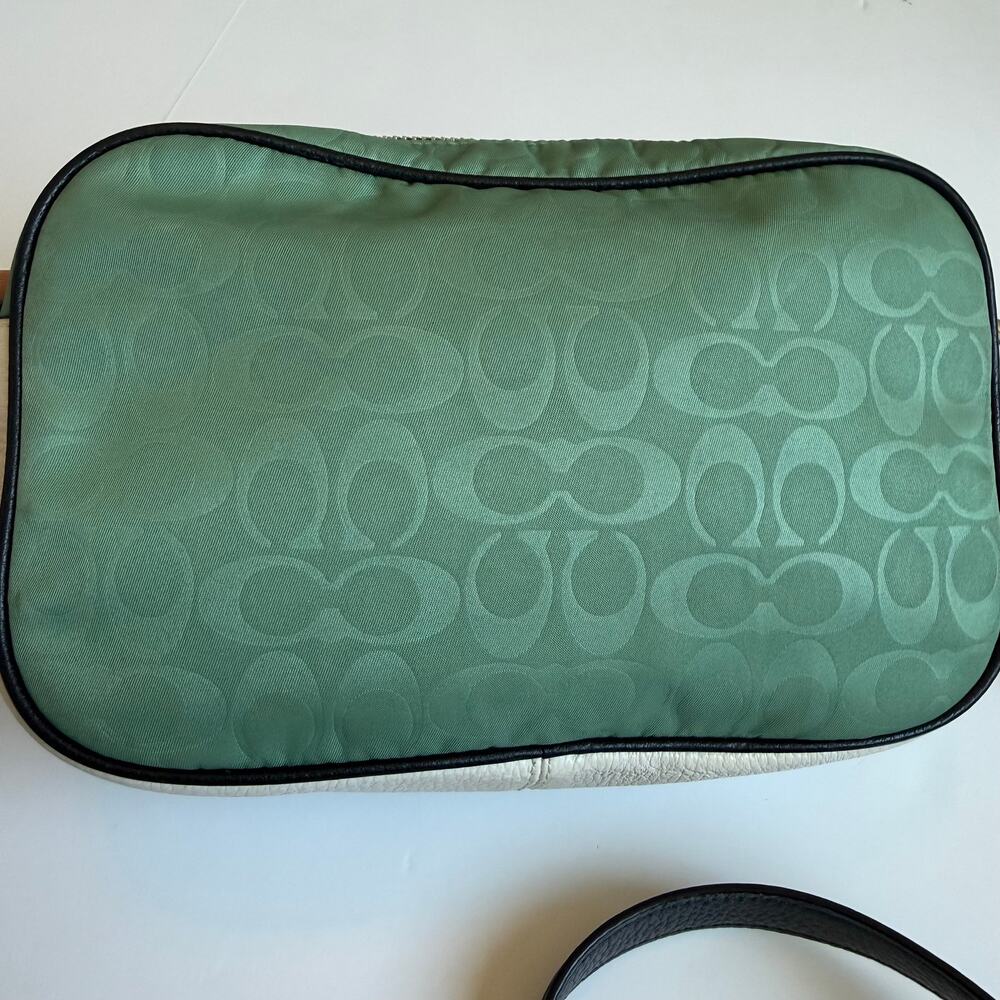 Coach Court Colorblock Crossbody Bag Green White Leather Nylon Signature - Picture 10 of 14